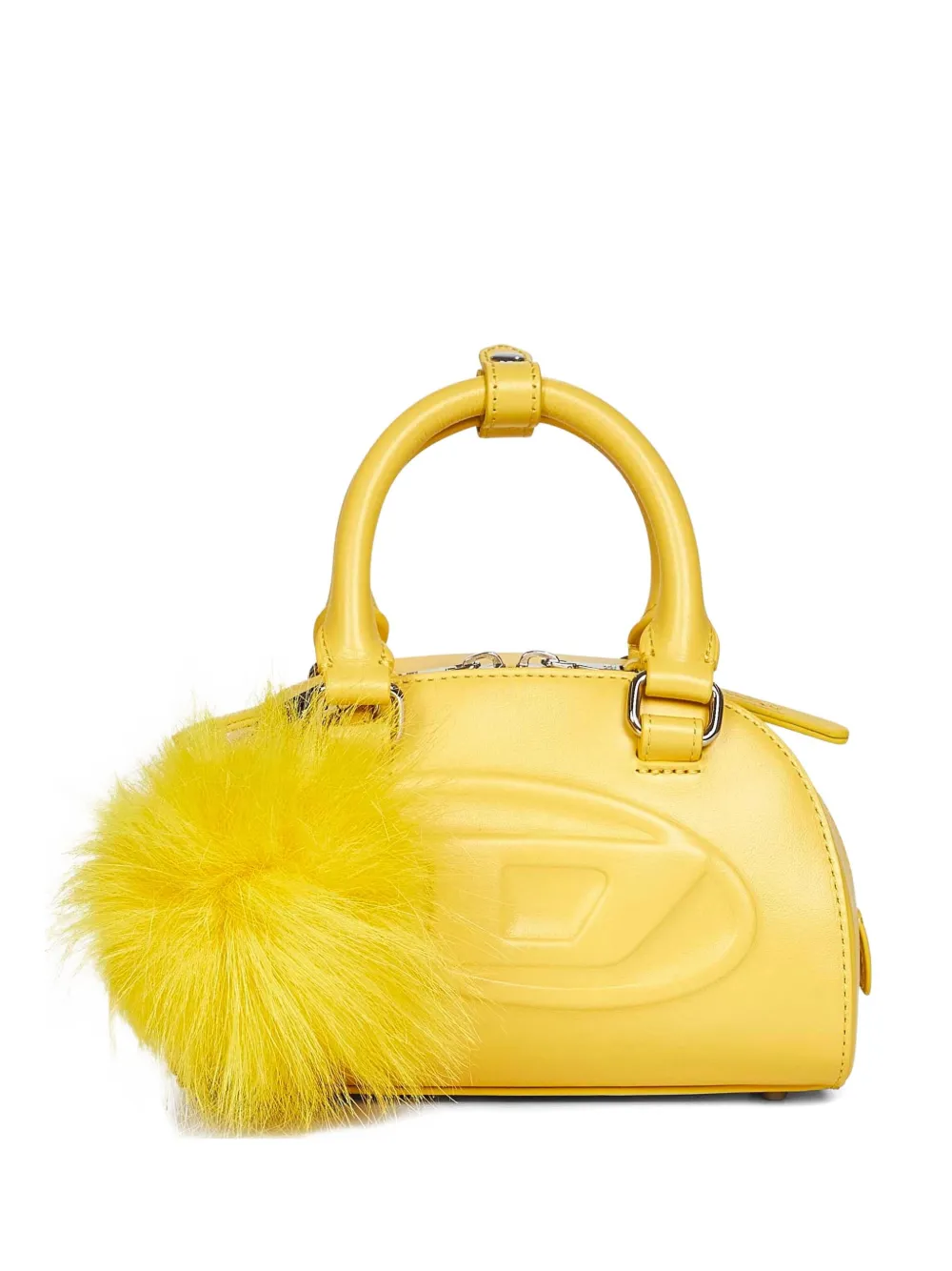 Diesel Mini Embossed-logo Pompom-embellished Shoulder Bag In Yellow