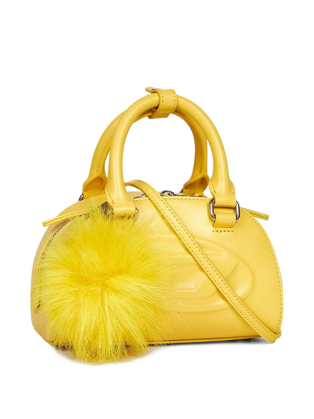 Diesel Mini Embossed-logo Pompom-embellished Shoulder Bag In Yellow