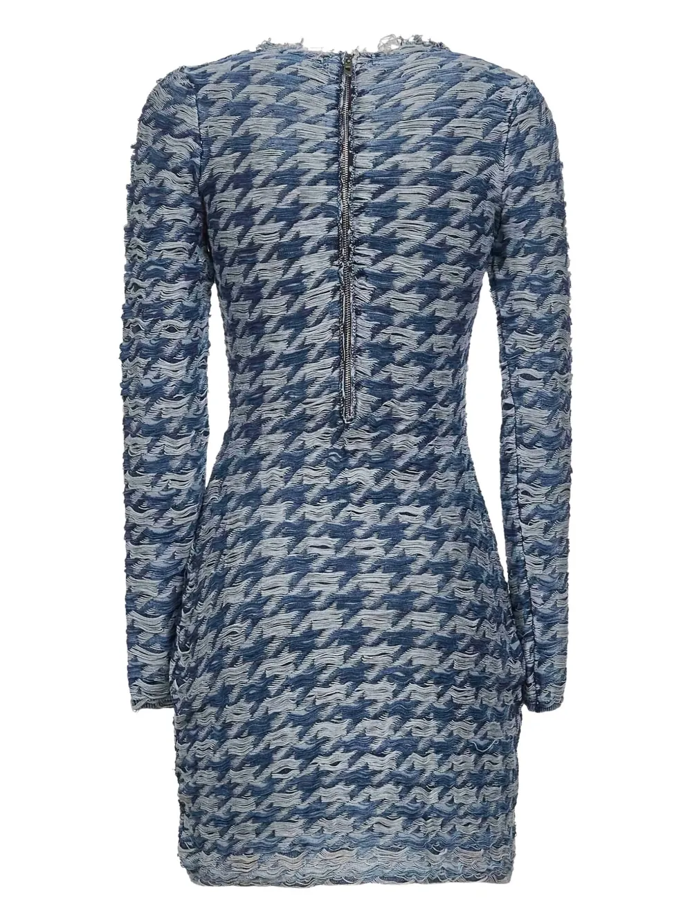 Diesel Mini-jurk met pied-de-poule print en franje - Blauw