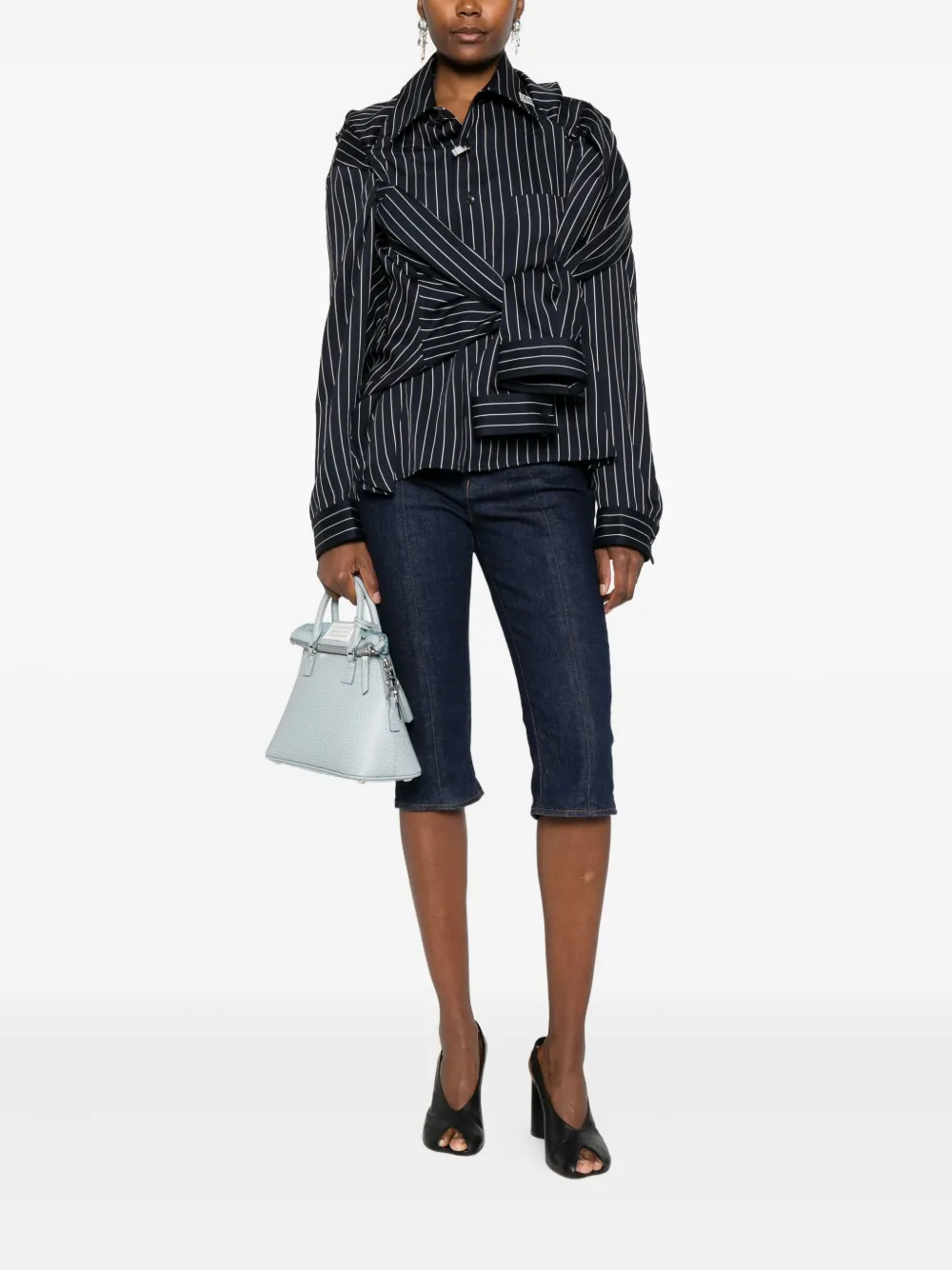 Maison MIHARA YASUHIRO layered pinstripe shirt - Blauw