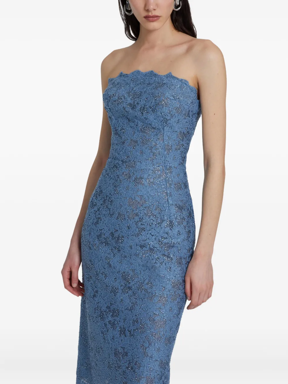 Ermanno Scervino Macramé-lace Crystal-embellished Midi Dress In Blue
