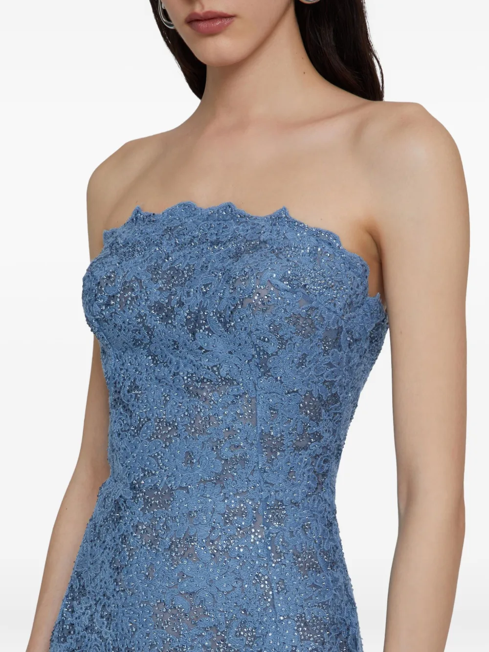 Ermanno Scervino Macramé-lace Crystal-embellished Midi Dress In Blue