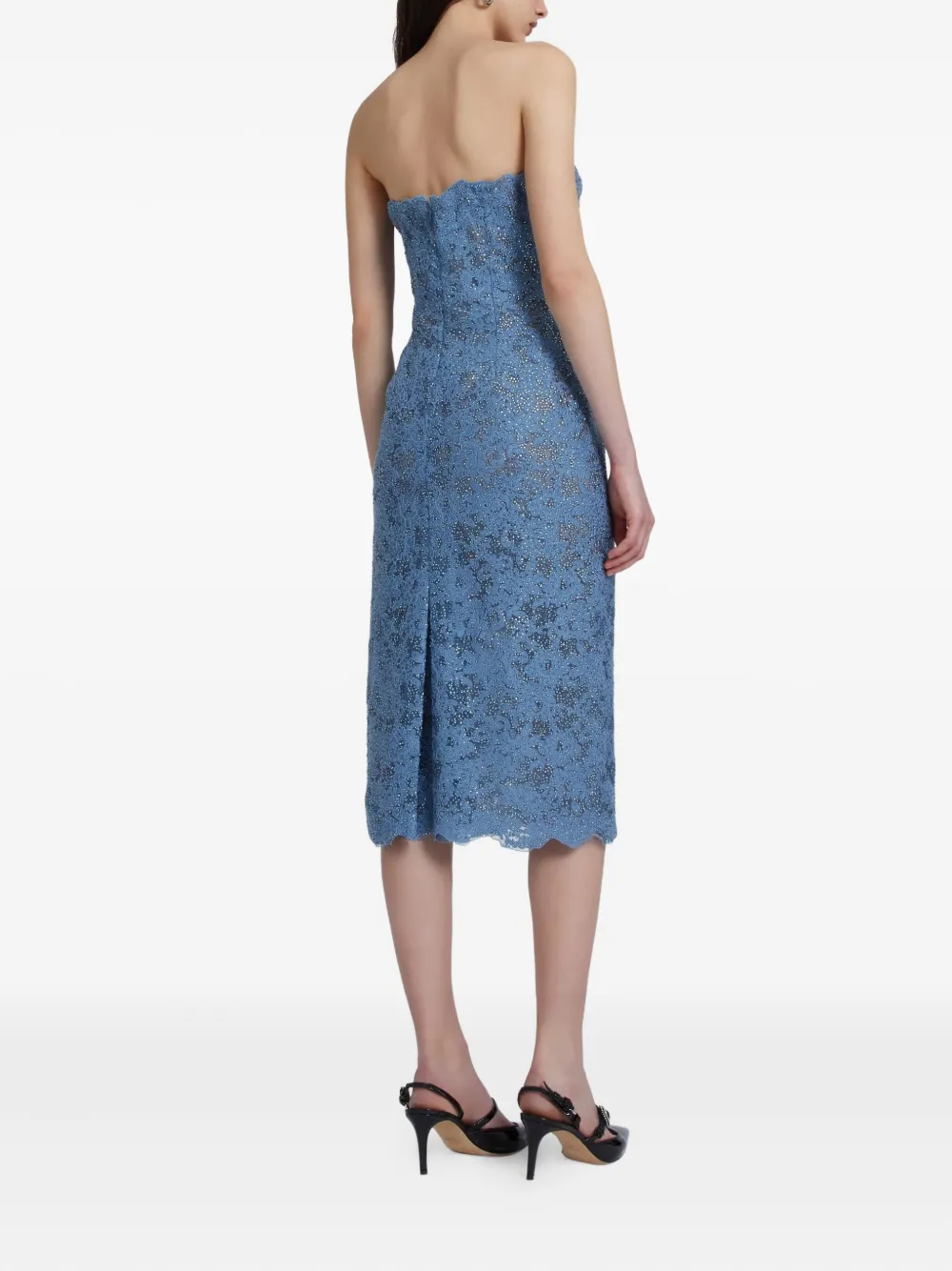 Ermanno Scervino Macramé-lace Crystal-embellished Midi Dress In Blue