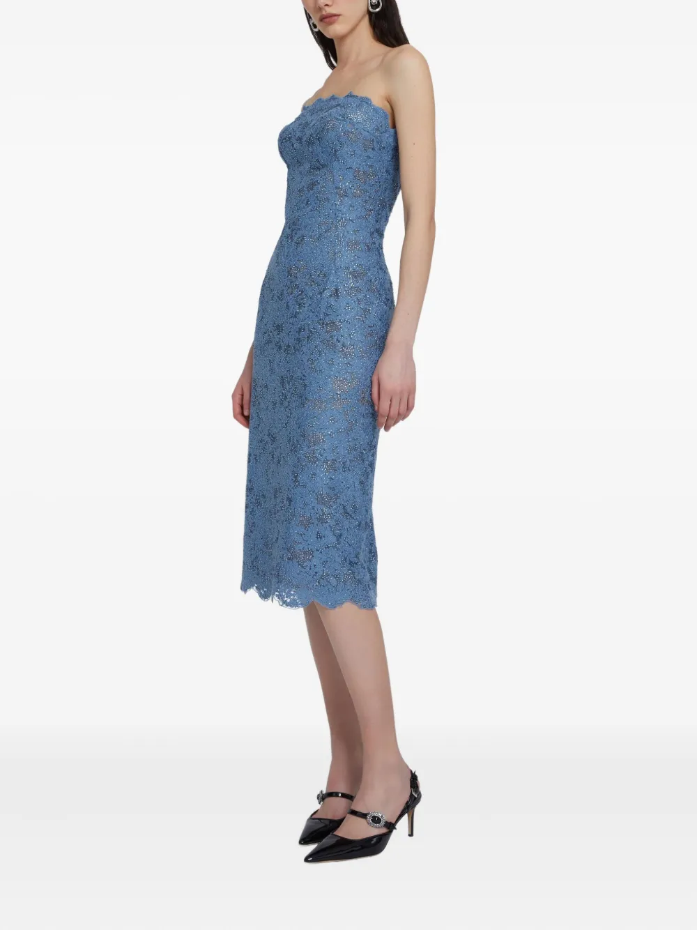 Ermanno Scervino Midi-jurk met kant verfraaid met kristallen - Blauw