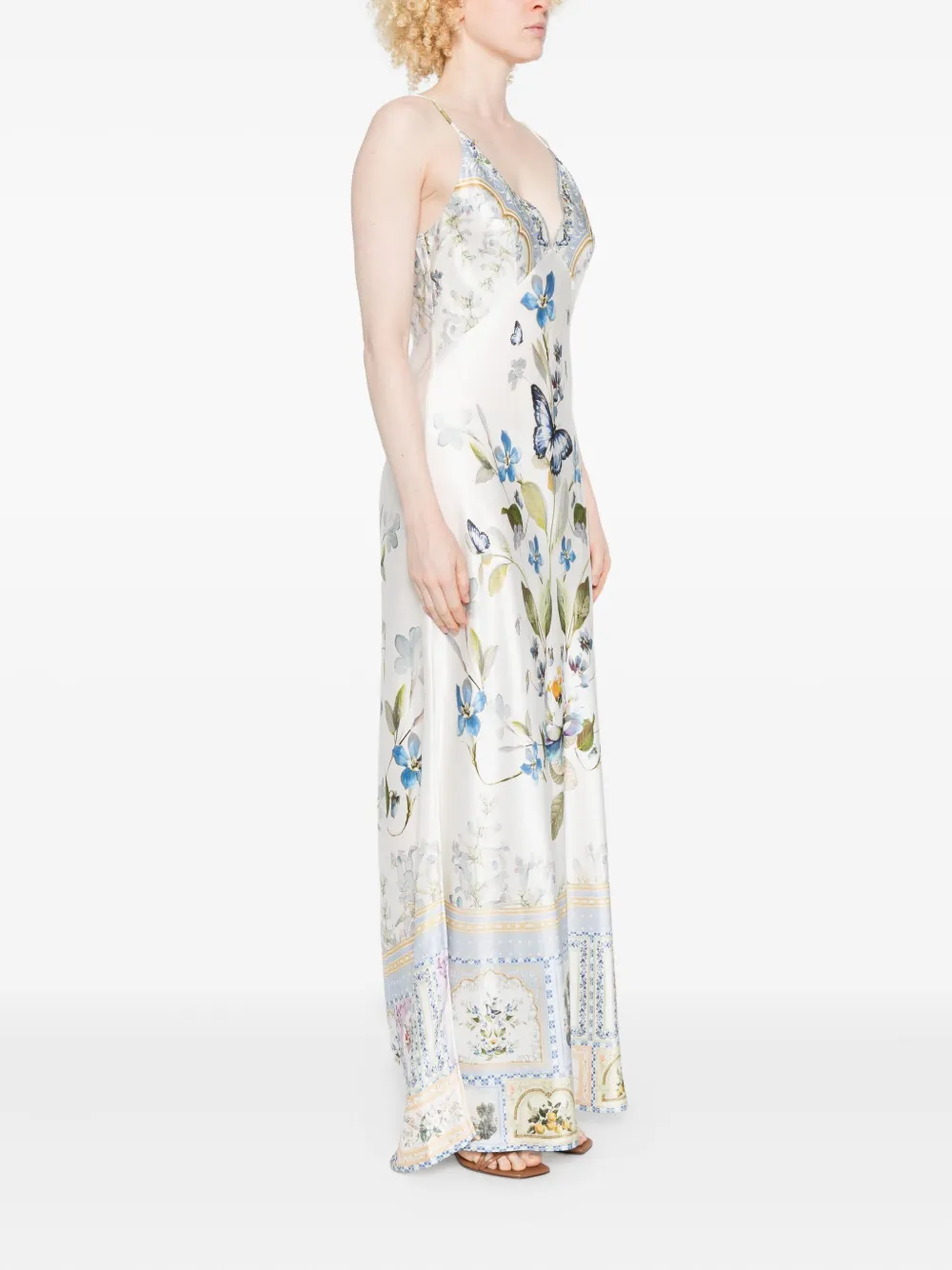 Camilla Zijden jurk met bloemen- en vlinderprint Wit
