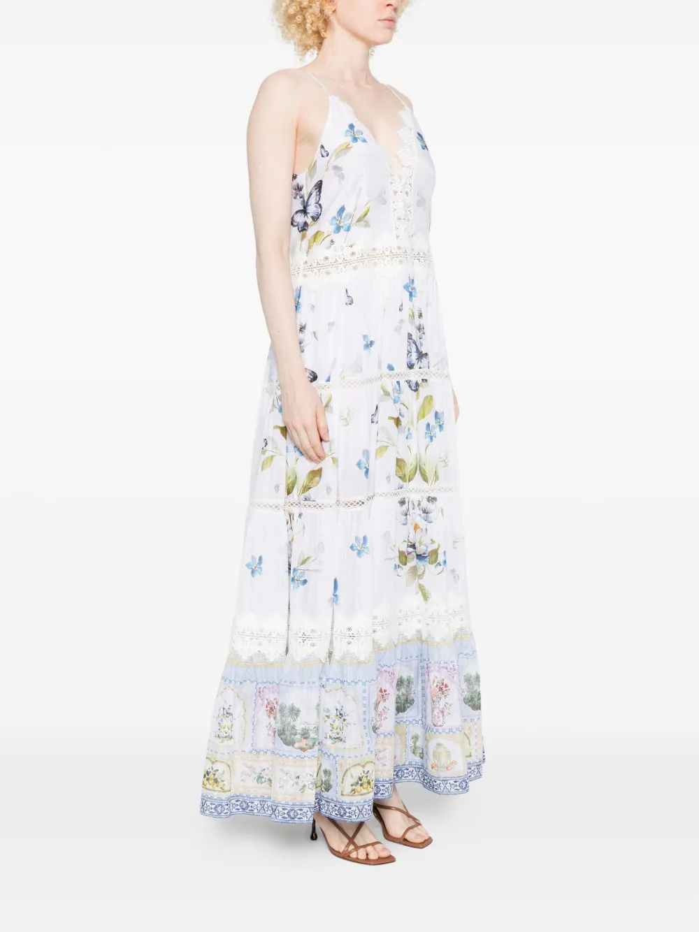 Camilla Gelaagde jurk met bloemen en kant Wit