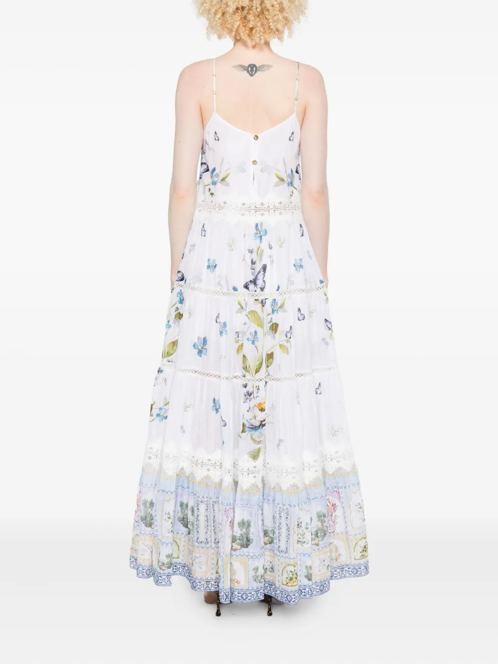 Camilla Gelaagde jurk met bloemen en kant Wit