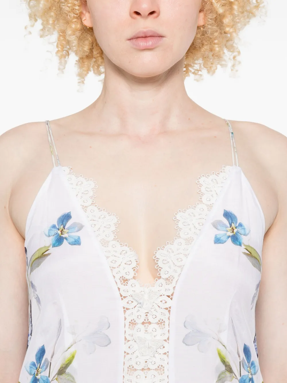 Camilla Gelaagde jurk met bloemen en kant Wit