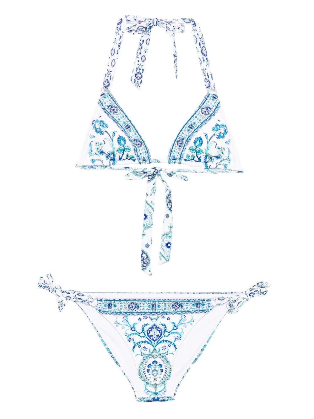 Camilla paisley-print halter-neck bikini | White | Image 1