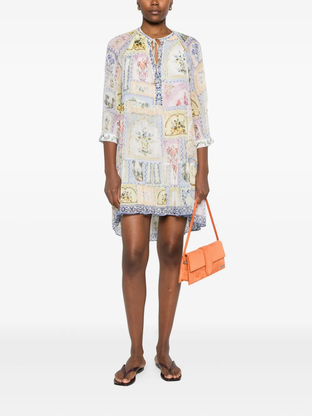 Camilla Botanical Ballads floral-print tiered dress - Beige
