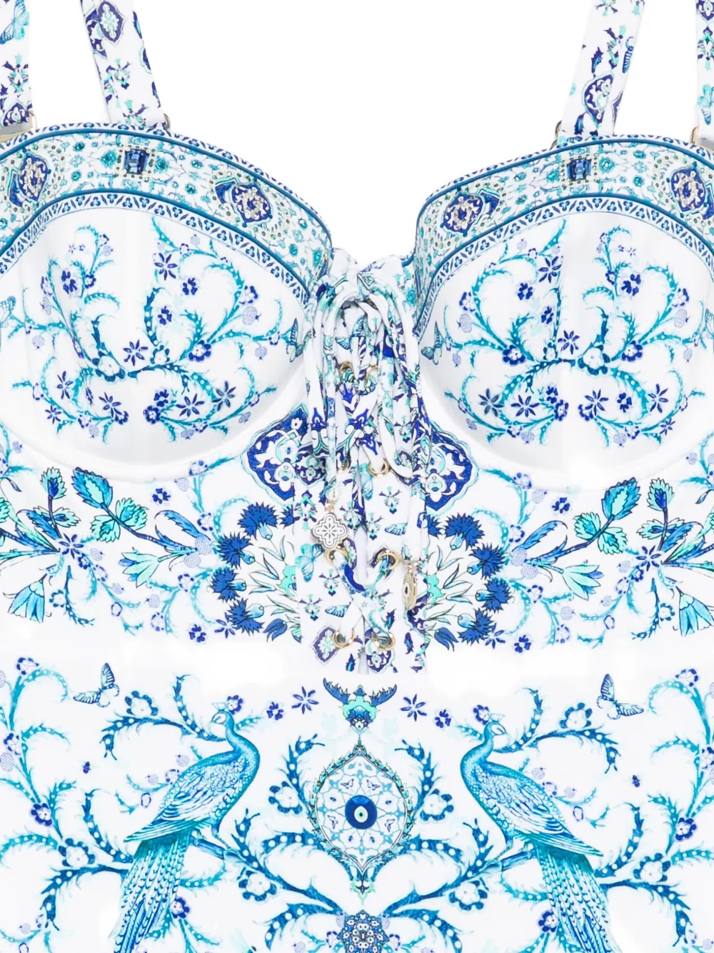 Camilla Badpak met vogelprint en veters Blauw