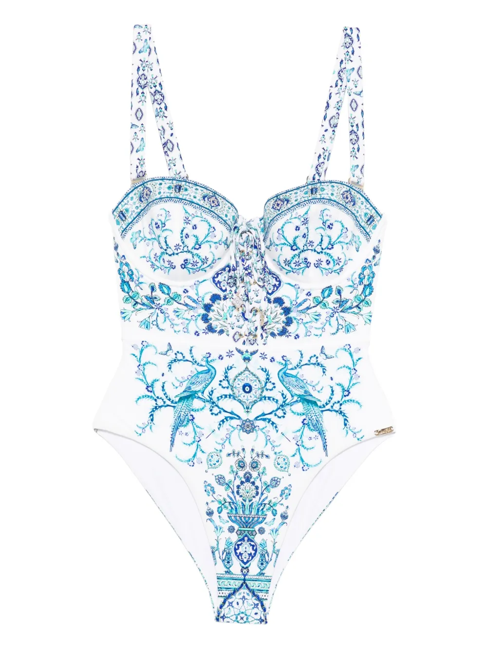 Camilla bird-print lace-up swimsuit | Blue | Image 1