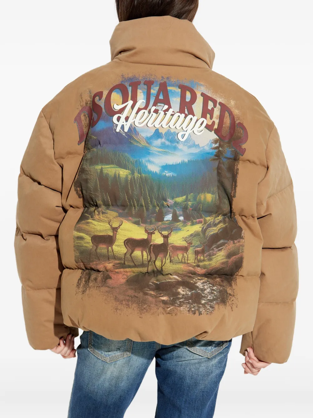 DSQUARED2 Gewatteerd jack met hertenprint Bruin