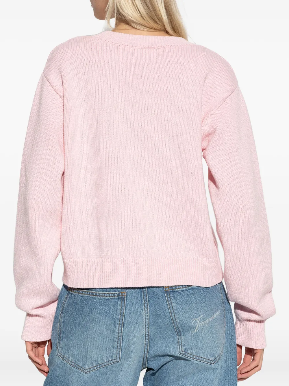 Loveshackfancy Ty Intarsia Flag Cotton Crewneck Sweater In Pink