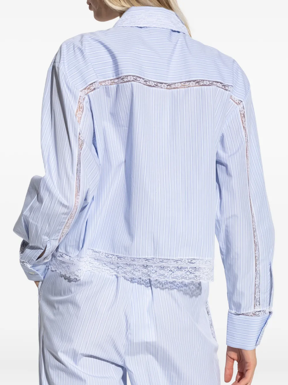LoveShackFancy Delano gestreepte blouse met kanten afwerking Blauw