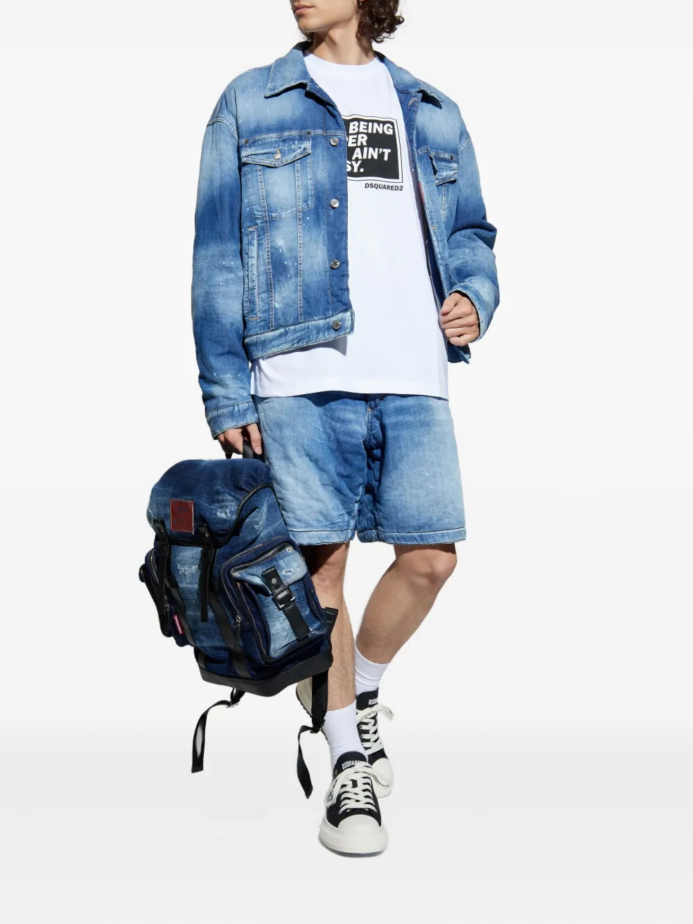DSQUARED2 paint-splatter denim shorts - Blauw