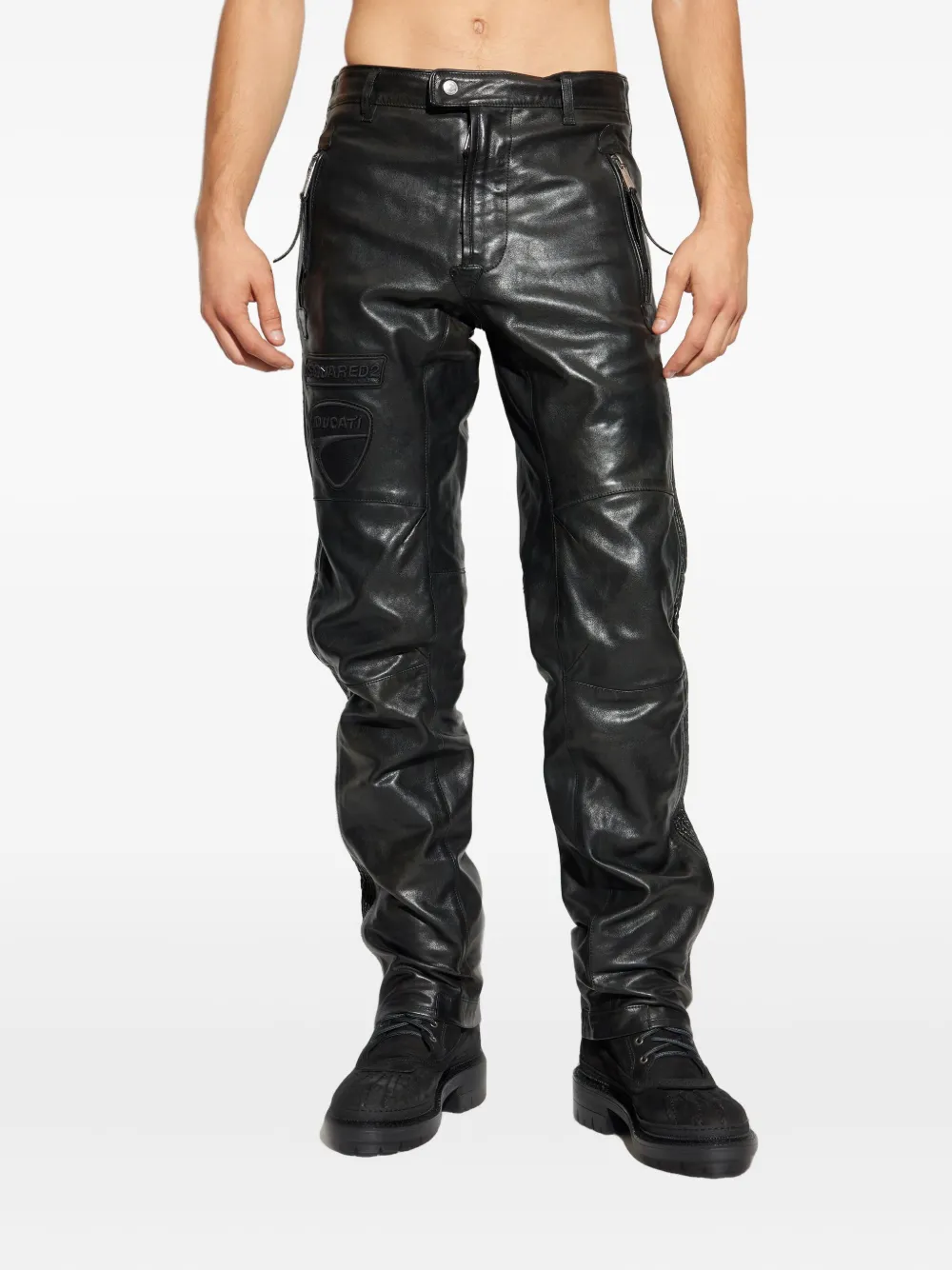 DSQUARED2 x Ducati leren broek met rits Zwart