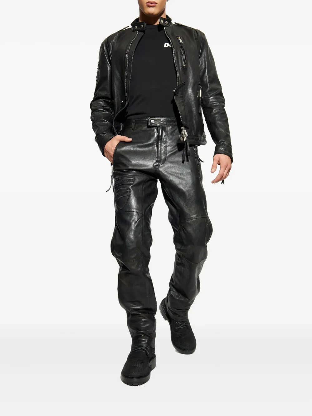 DSQUARED2 x Ducati leren broek met rits - Zwart