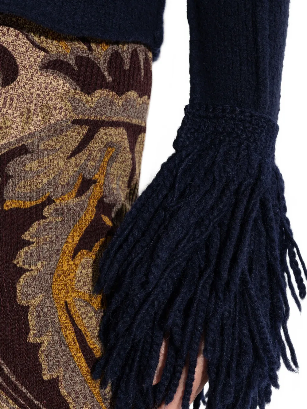Etro Sweater With Fringes On The Sleeves In Blue