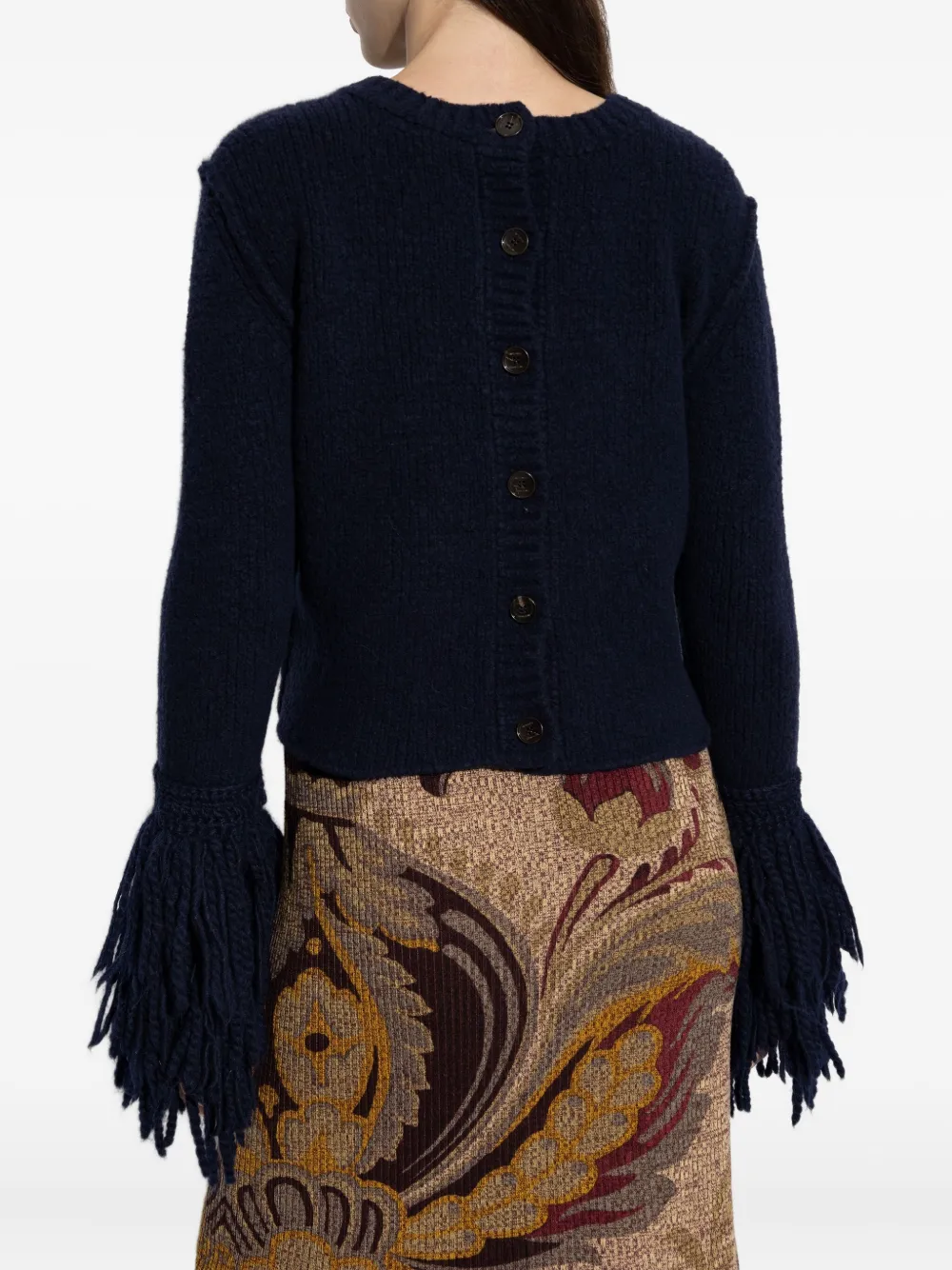 Etro Sweater With Fringes On The Sleeves In Blue