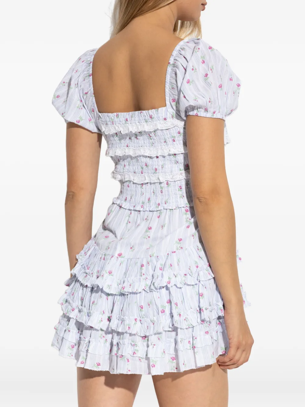 LoveShackFancy Gesmockte jurk met bloemenprint Blauw