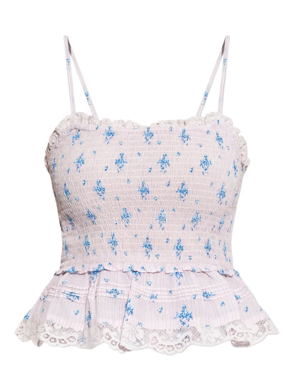 Loveshackfancy Floral-lace Smocked Top In Pink