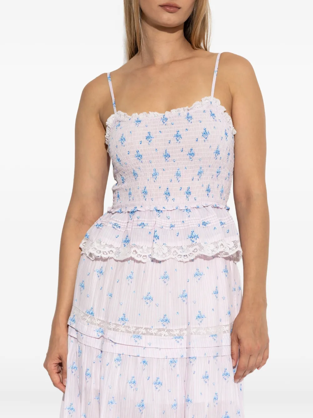 Loveshackfancy Floral-lace Smocked Top In Pink