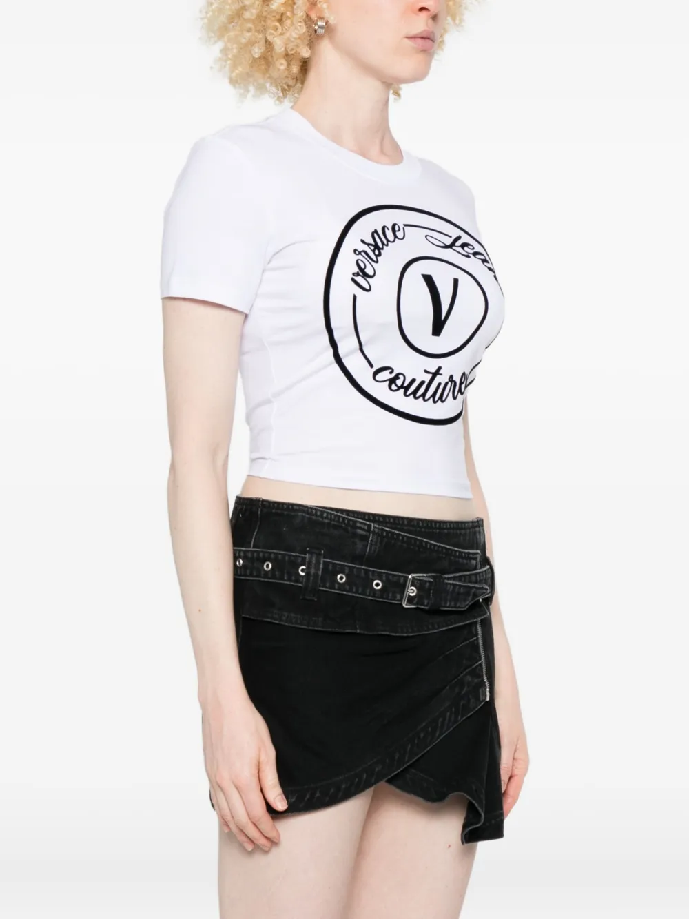 Versace Jeans Couture T-shirt met rond logoplakkaat Wit
