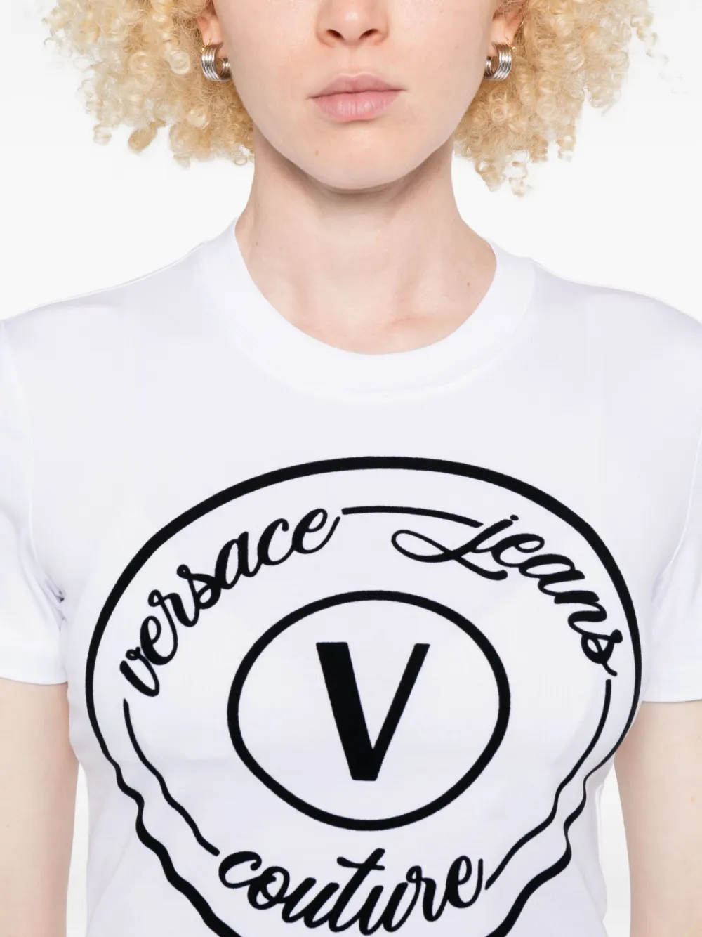 Versace Jeans Couture T-shirt met rond logoplakkaat Wit