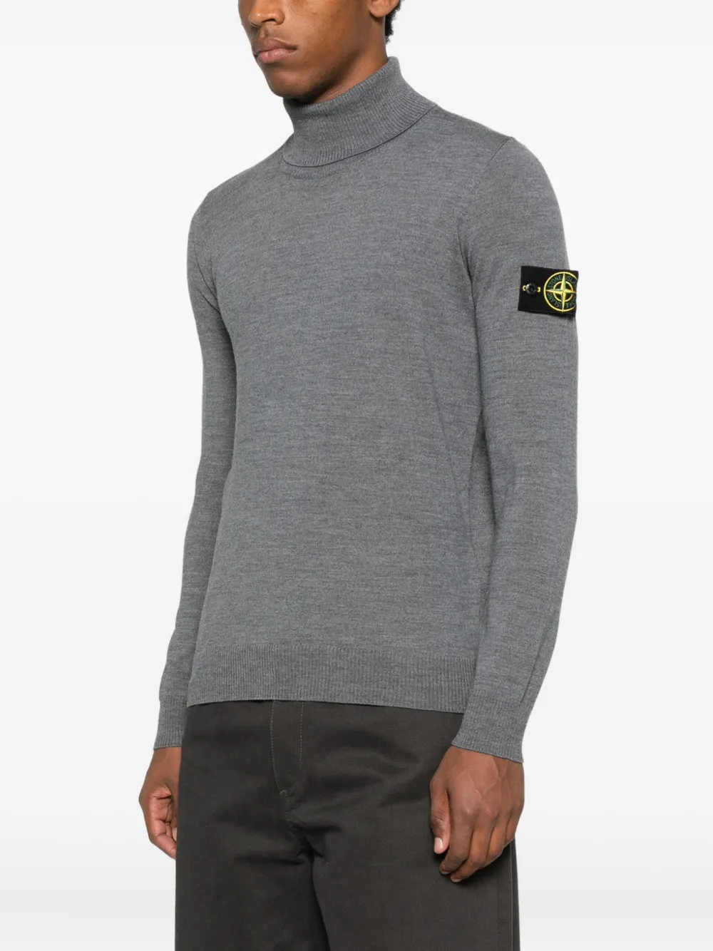 Stone Island Roll-neck Logo-patch Sweater In Gray