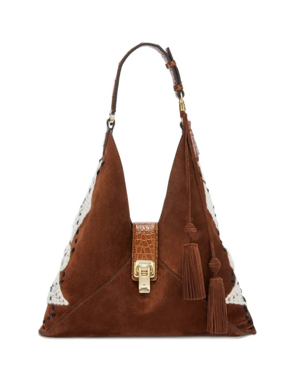 Ermanno Scervino argyle-embroidered suede tote bag - ブラウン Ermanno Scervino argyle-embroidered suede tote bag - ブラウン