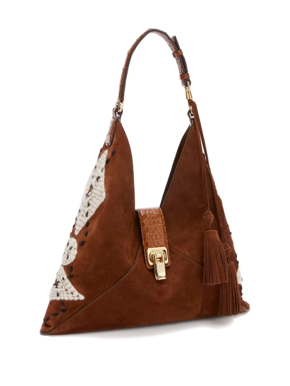 Ermanno Scervino argyle-embroidered suede tote bag - Bruin