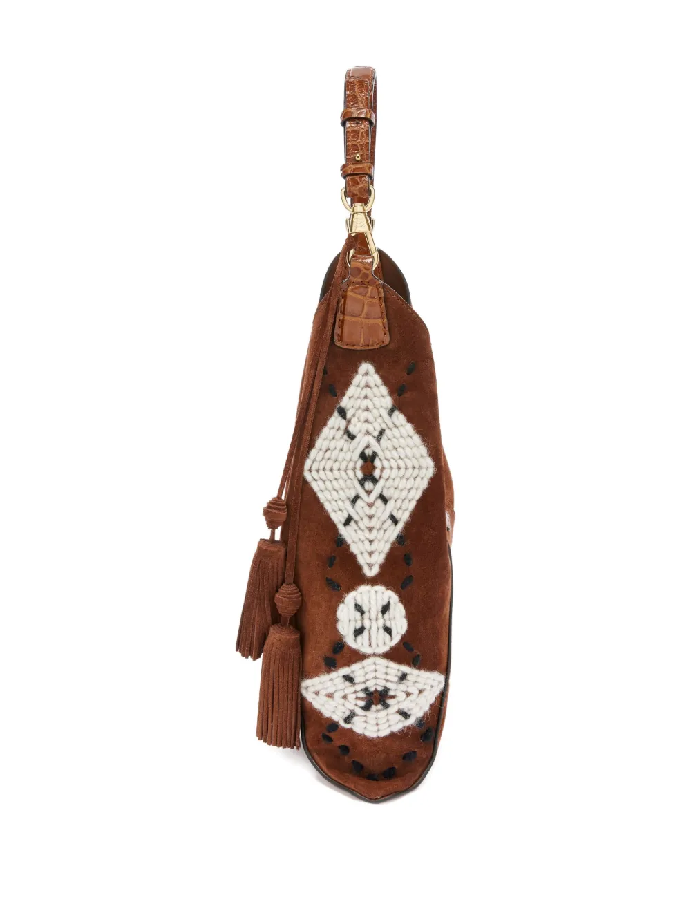 Ermanno Scervino Argyle-embroidered Suede Tote Bag In Brown