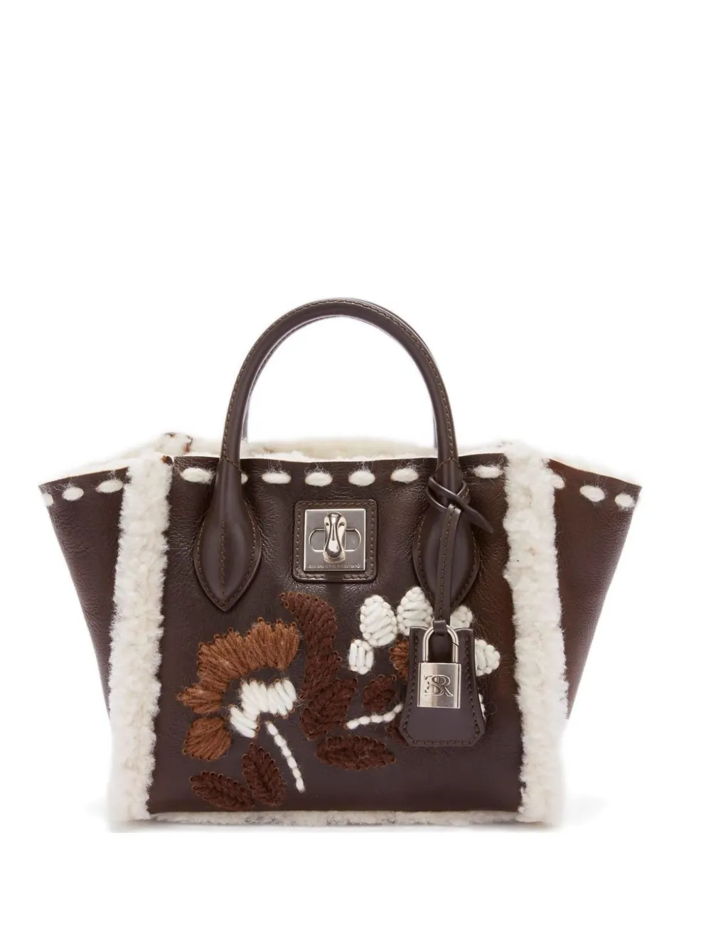 Ermanno Scervino floral-embroidered sheepskin shoulder bag - ブラウン Ermanno Scervino floral-embroidered sheepskin shoulder bag - ブラウン