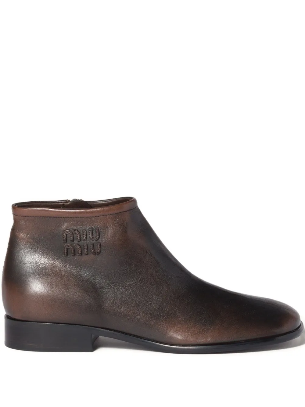 Miu logo-detail leather boots Brown