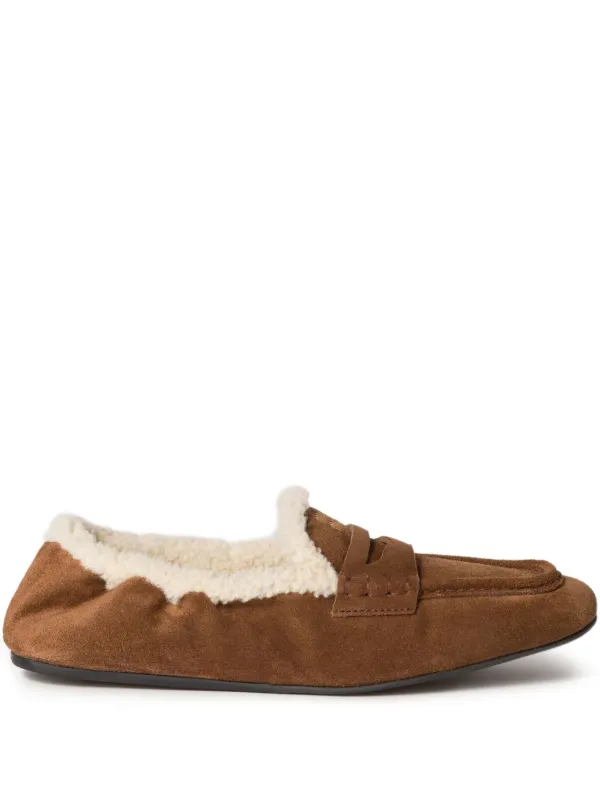 Miu Miu Logo-detail Suede Loafers in Brown