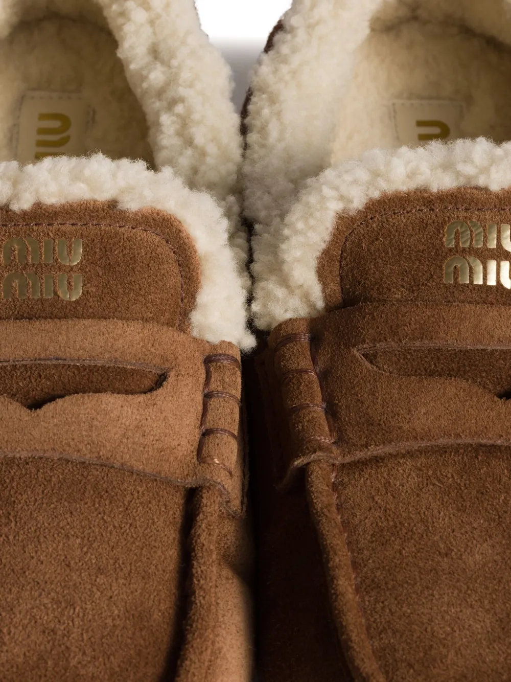 Miu logo-detail suede loafers Brown