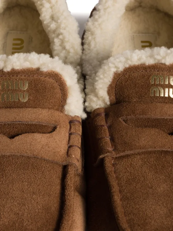 Miu Miu logo-detail Suede Loafers Brown FARFETCH JO