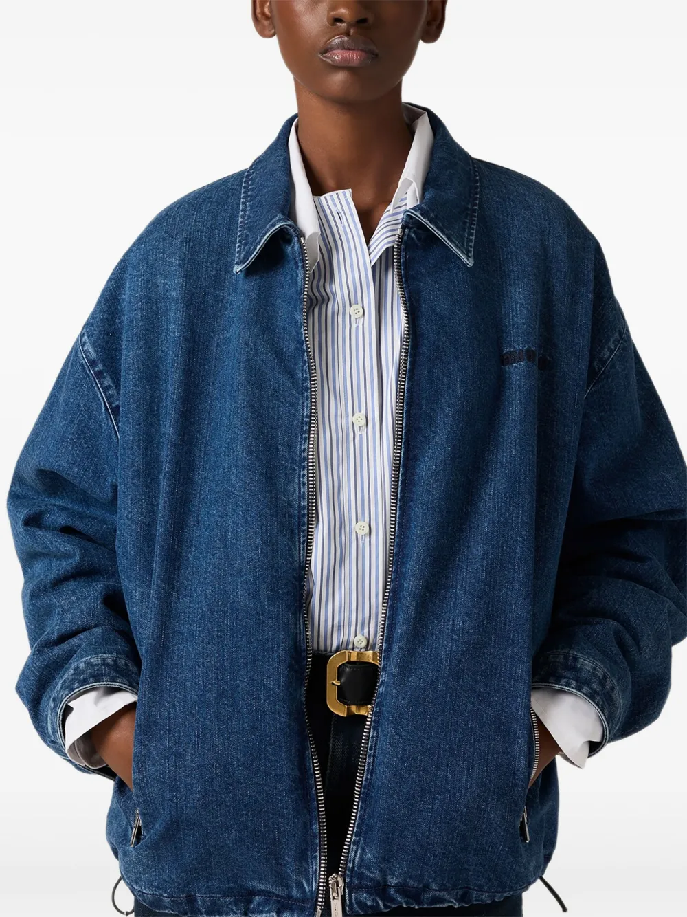 Miu Miu Logo-embroidered Denim Jacket In Blue