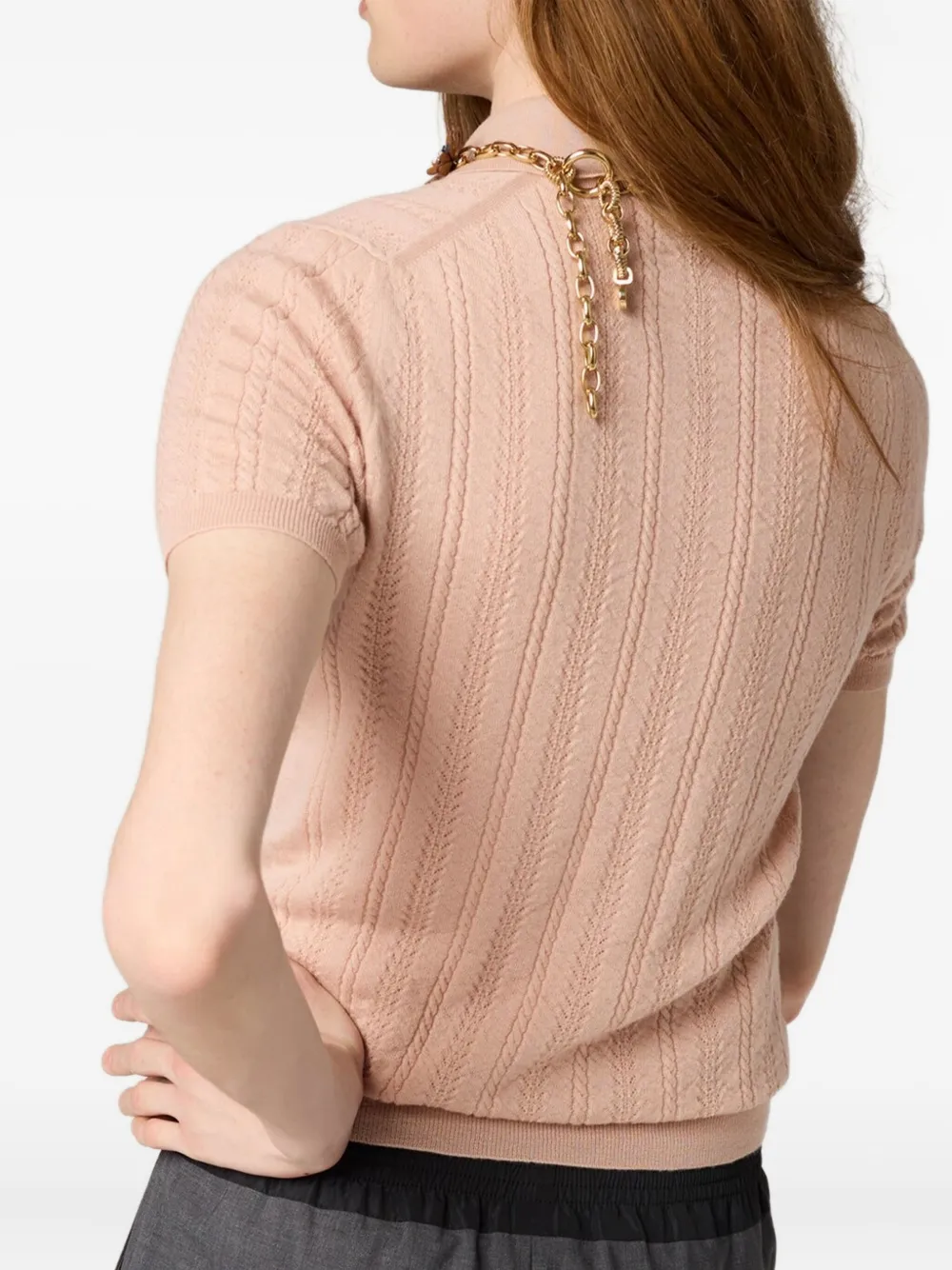 Miu Miu Cashmere Pointelle Cable-knit Polo In Pink