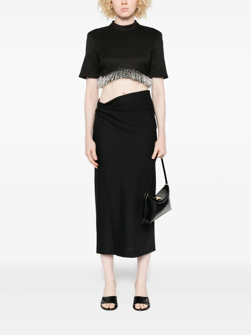 Alberta Ferretti draped-detail midi skirt - Zwart