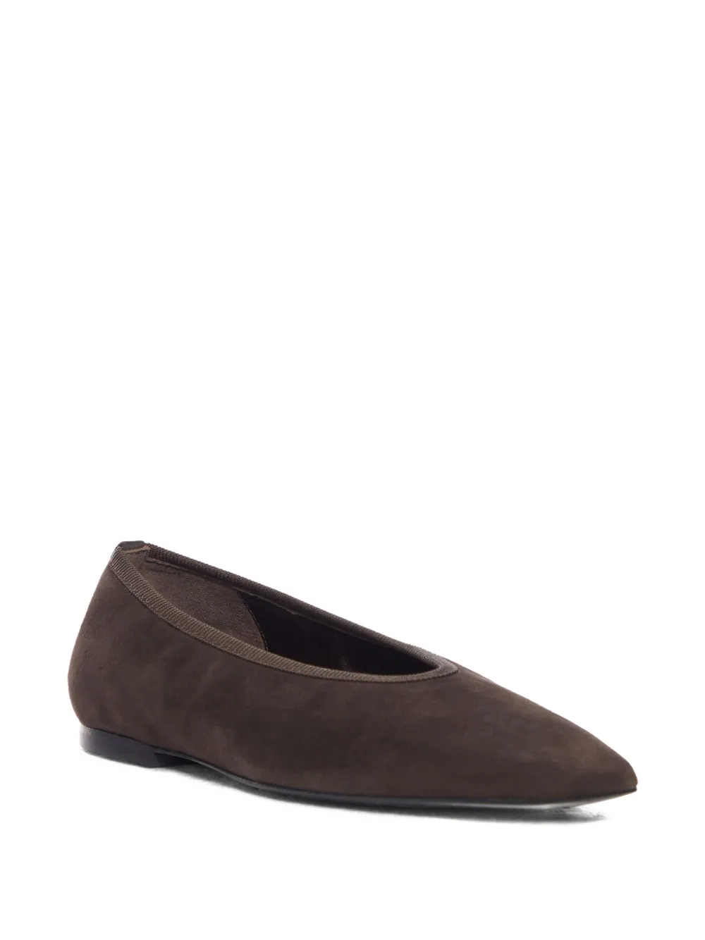 TOTEME Minimalist suede pointed-toe flats Brown
