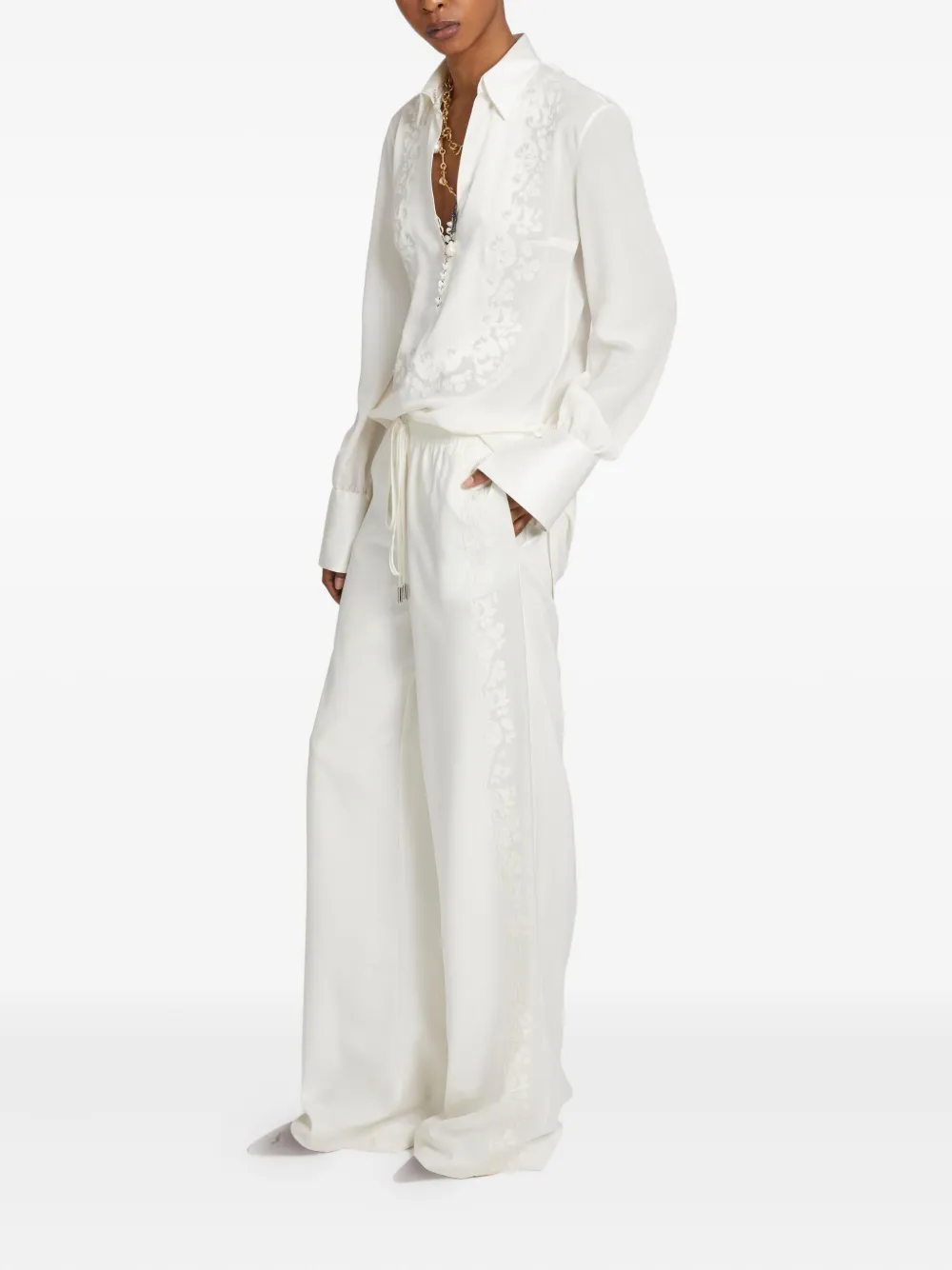 Ermanno Scervino Embroidered Side-stripe Trousers In White