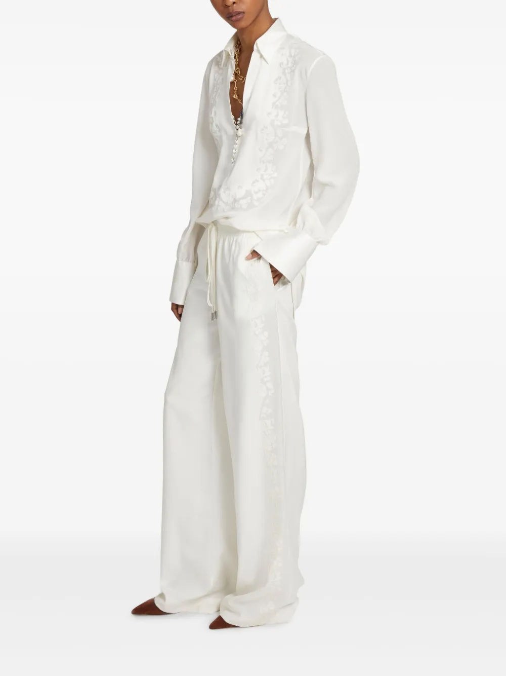 Ermanno Scervino Broek met geborduurde zijstreep - Wit