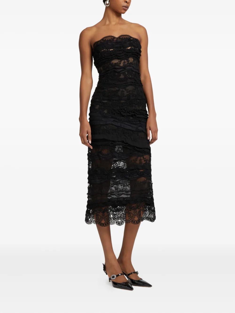 Ermanno Scervino Crystal-embellished Ruffled Midi Dress In Black