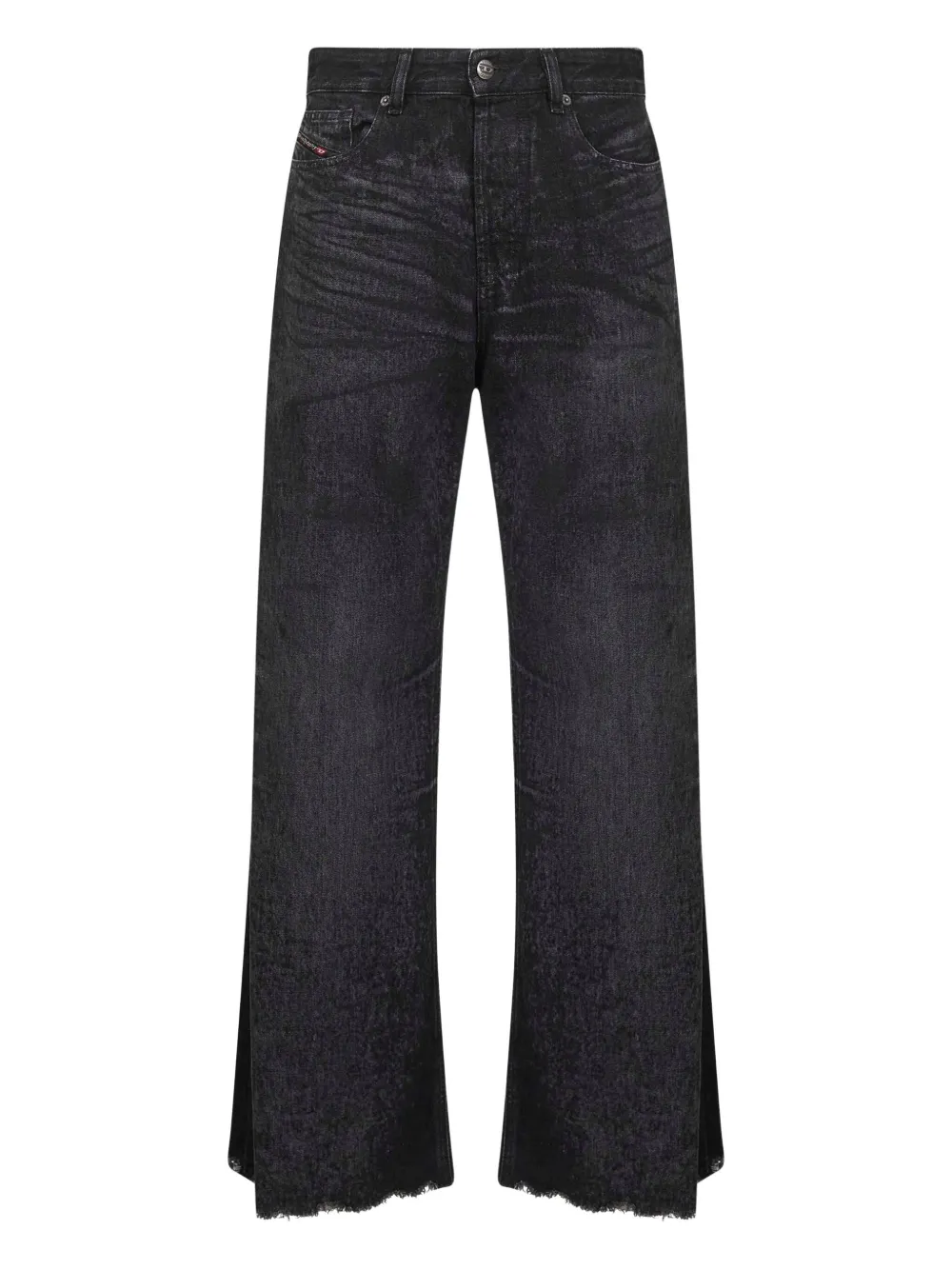 Diesel High-waisted Wide-leg Jeans With Edgy Raw Hem In Black