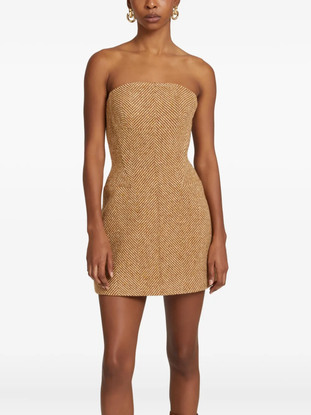 Ermanno Scervino Herringbone-pattern Bustier Dress In Gold