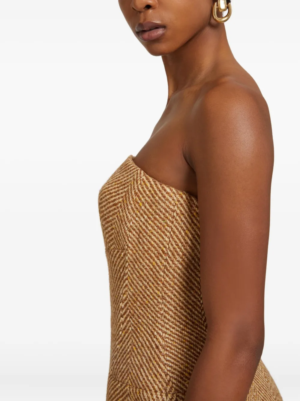 Ermanno Scervino Herringbone-pattern Bustier Dress In Gold