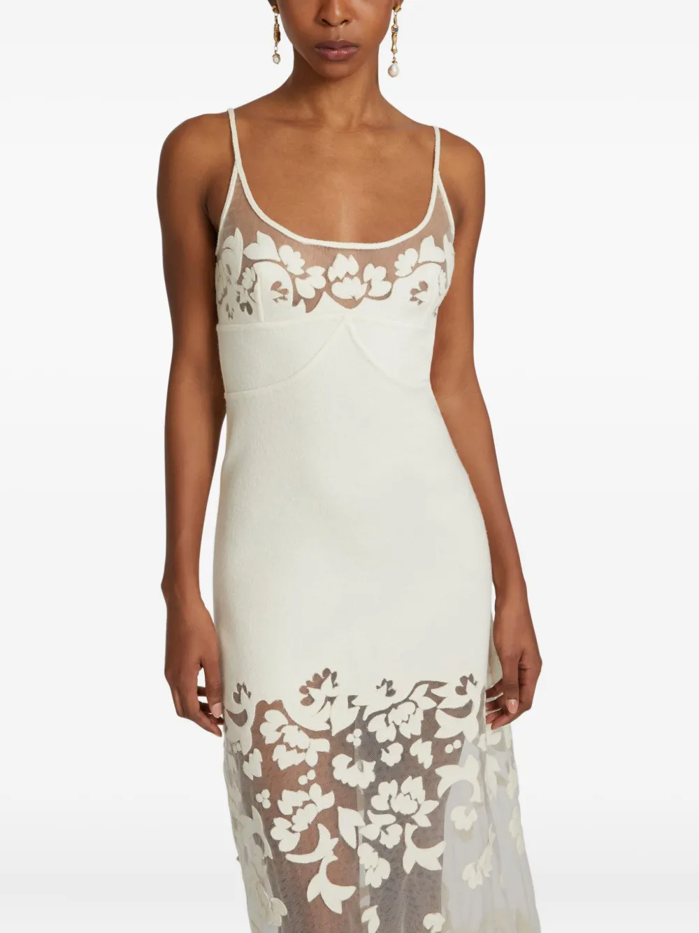 Ermanno Scervino Midi-jurk met bloemenkant - Wit