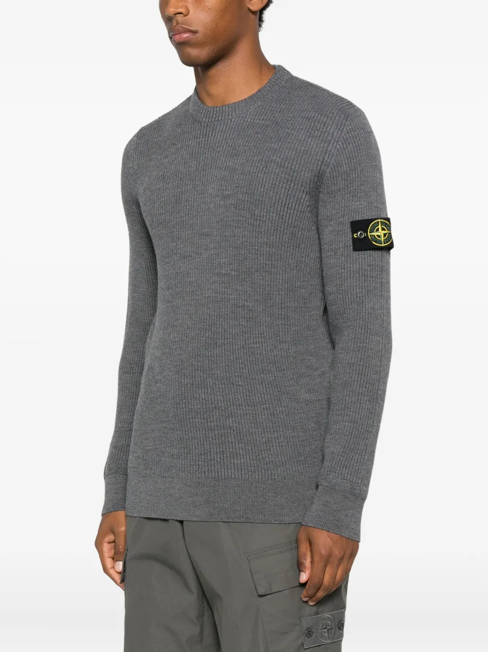 Stone Island Ribgebreide trui met logopatch Grijs